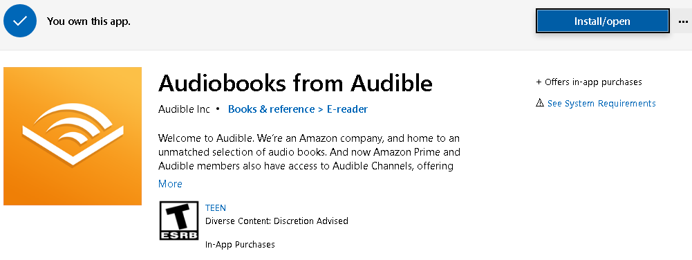 Aplicación Audible para Windows 10