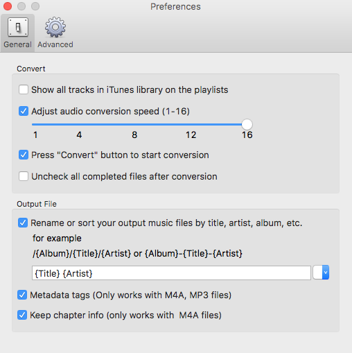 Preferencias de Mac AudioBook Converter