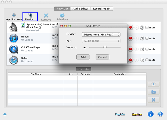 Grabar audio desde el dispositivo en Mac