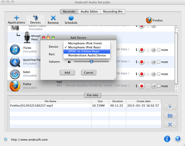 grabar audio desde dispositivos de entrada de línea en mac