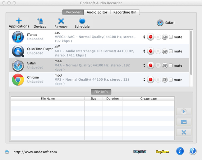 Importar aplicaciones a la grabadora de audio en mac