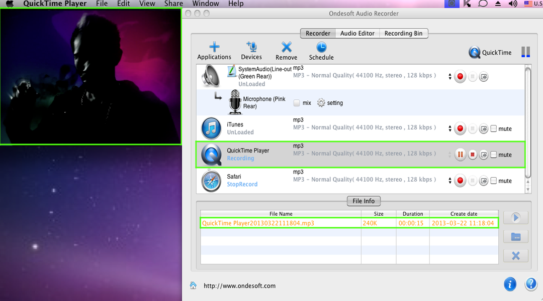 grabar la película QuickTime en Mac