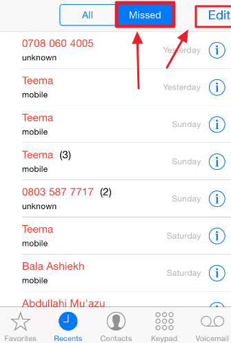 eliminar el historial de llamadas en el iPhone