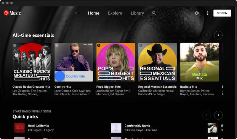 YouTube Music para escritorio